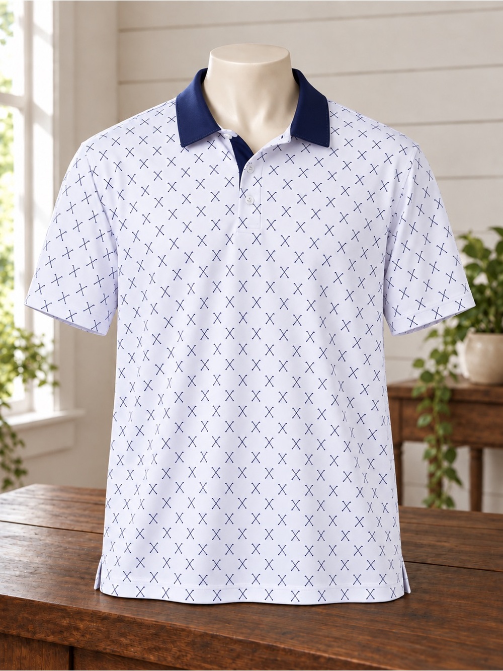 Liberty Pro Men's Geometric Polo White & Blue Size XXL Like New